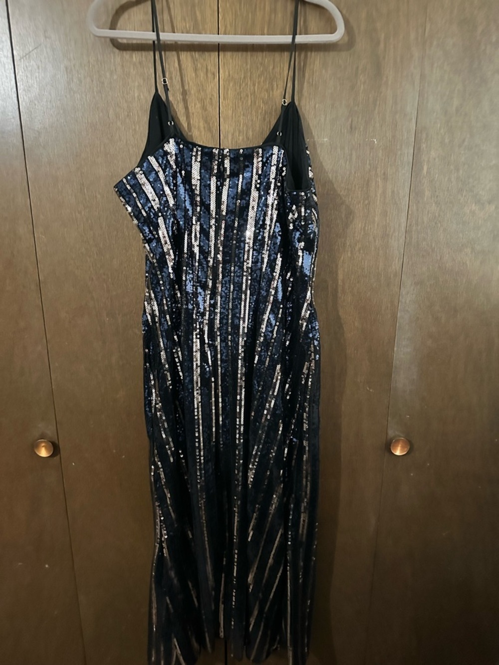 Anthropologie Maeve Navy Silver Black Sequin Striped Lined Mini Dress 2X Plus - Picture 9 of 16